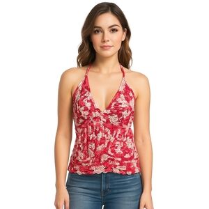 Handmade Crochet Blouse Valentine's Day Crop-Top Granny Square Pink Wearable Art